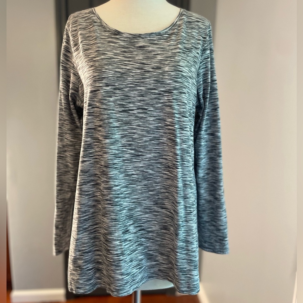 Pure Jill Women's Cotton Gray Marbled Long Sleeve Comfy Tee Tunic Top - Picture 2 of 10